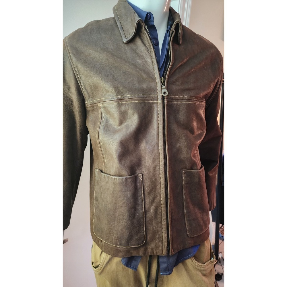 Men's Georgetown Leather Design Brown Jacket Heavy Modern Fit M Short @C
